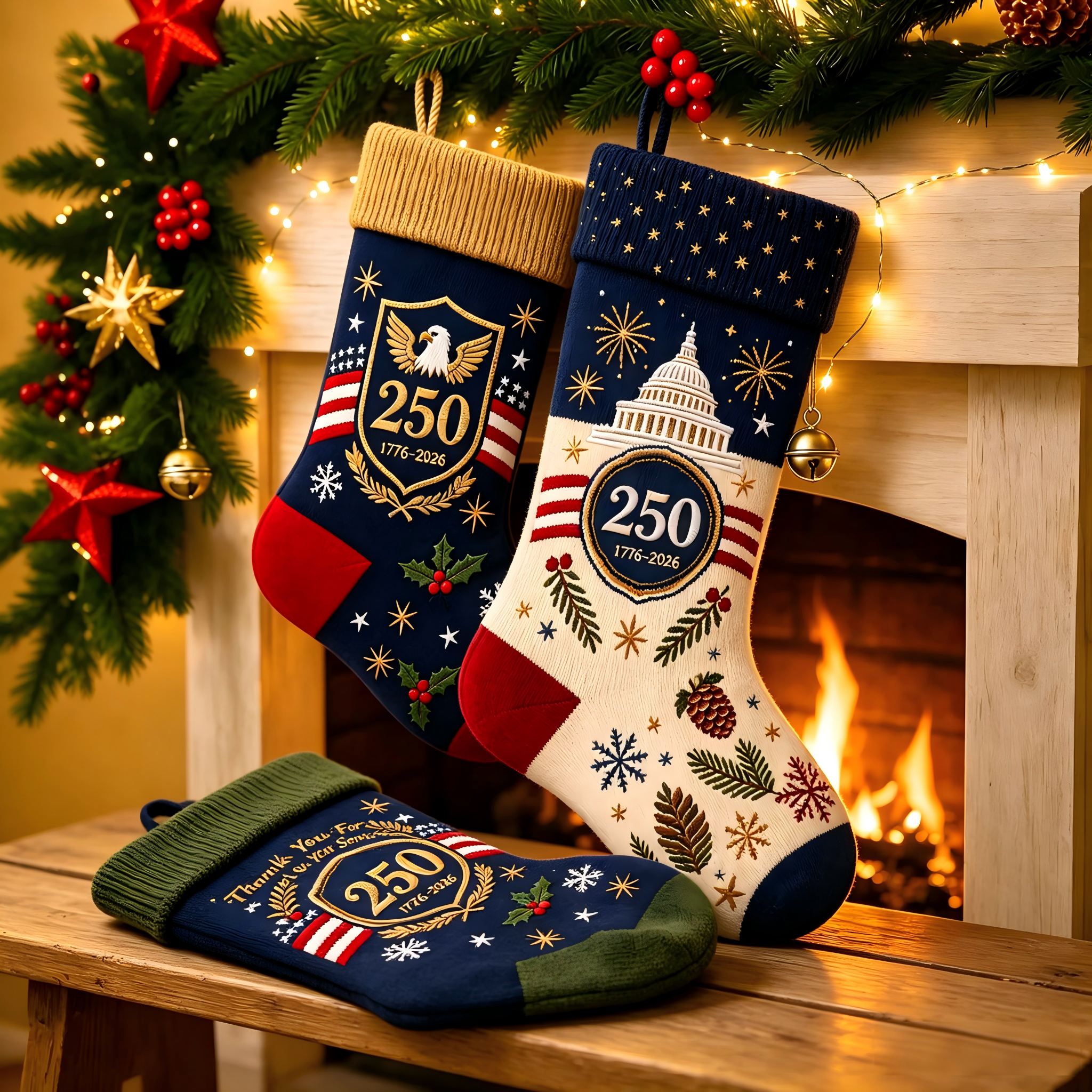 🎖️USA 250th Anniversary 1776–2026 Embroidered Christmas Stocking