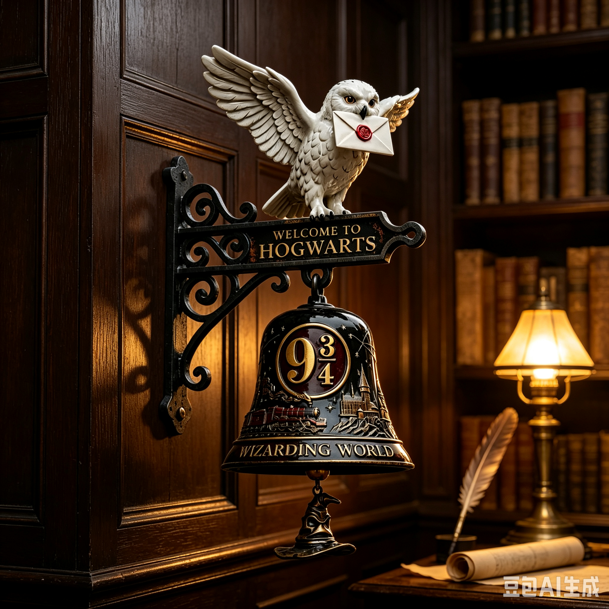 🦉Hogwarts Hedwig Owl 9 3/4 Wall Hanging Bell Decor