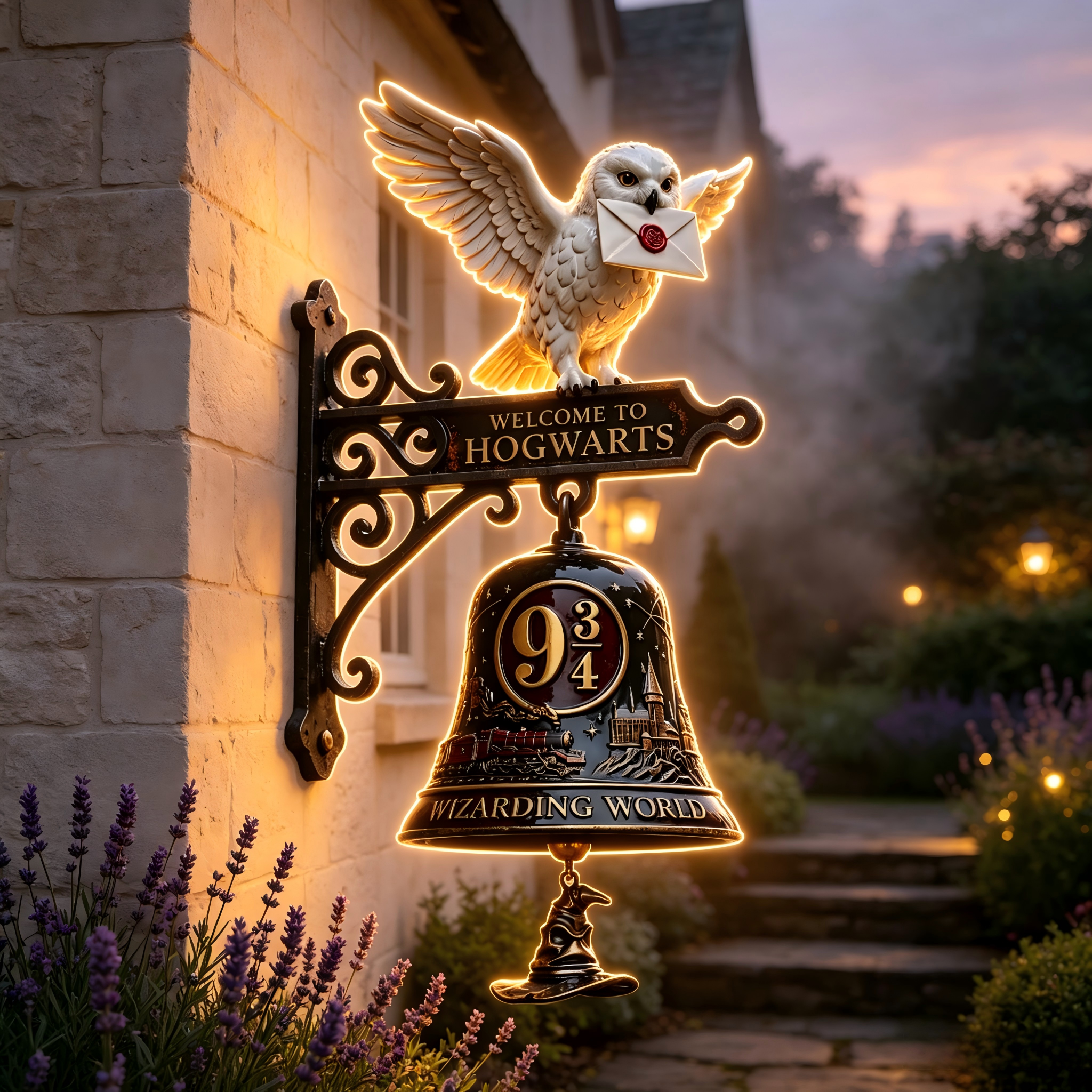 🦉Hogwarts Hedwig Owl 9 3/4 Wall Hanging Bell Decor