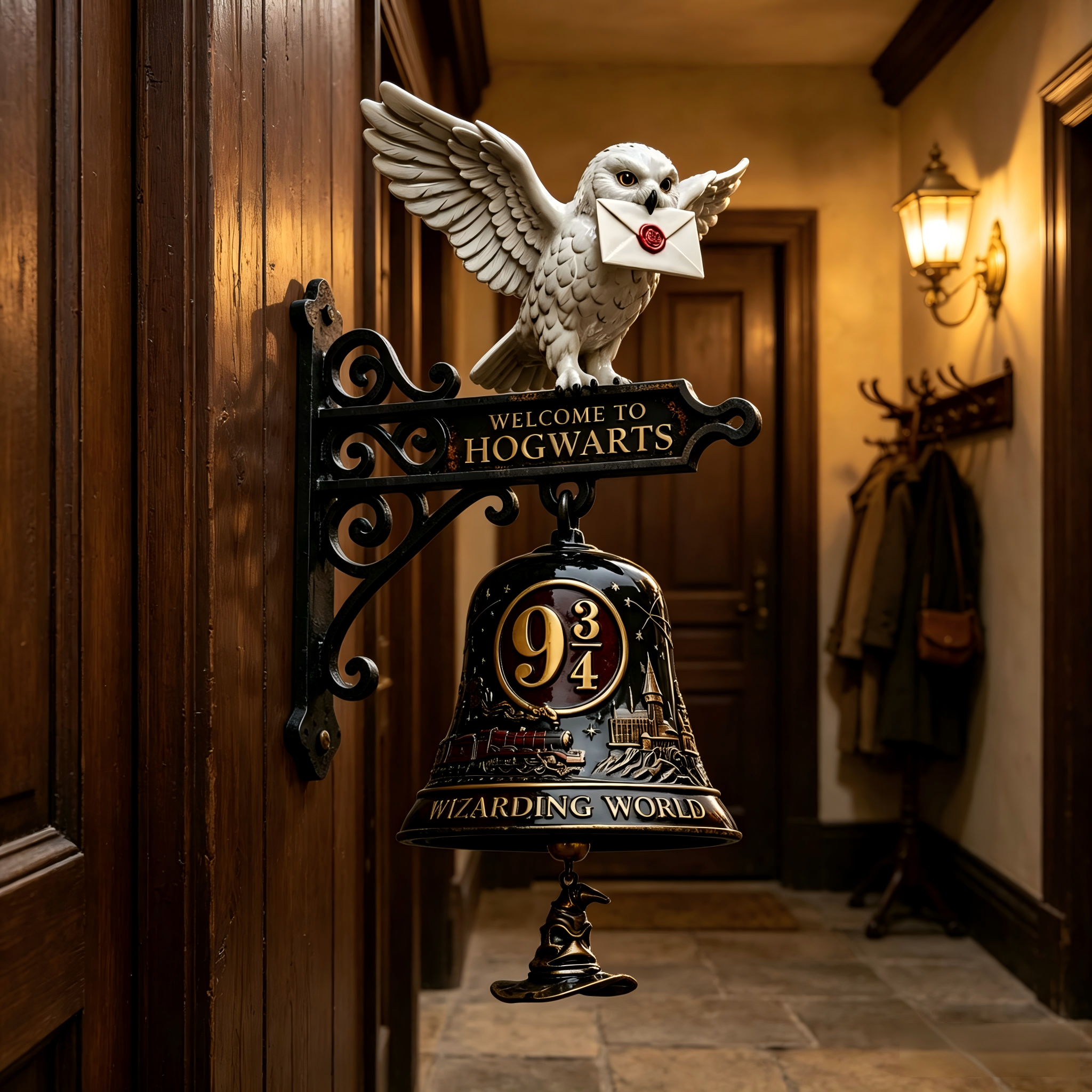 🦉Hogwarts Hedwig Owl 9 3/4 Wall Hanging Bell Decor
