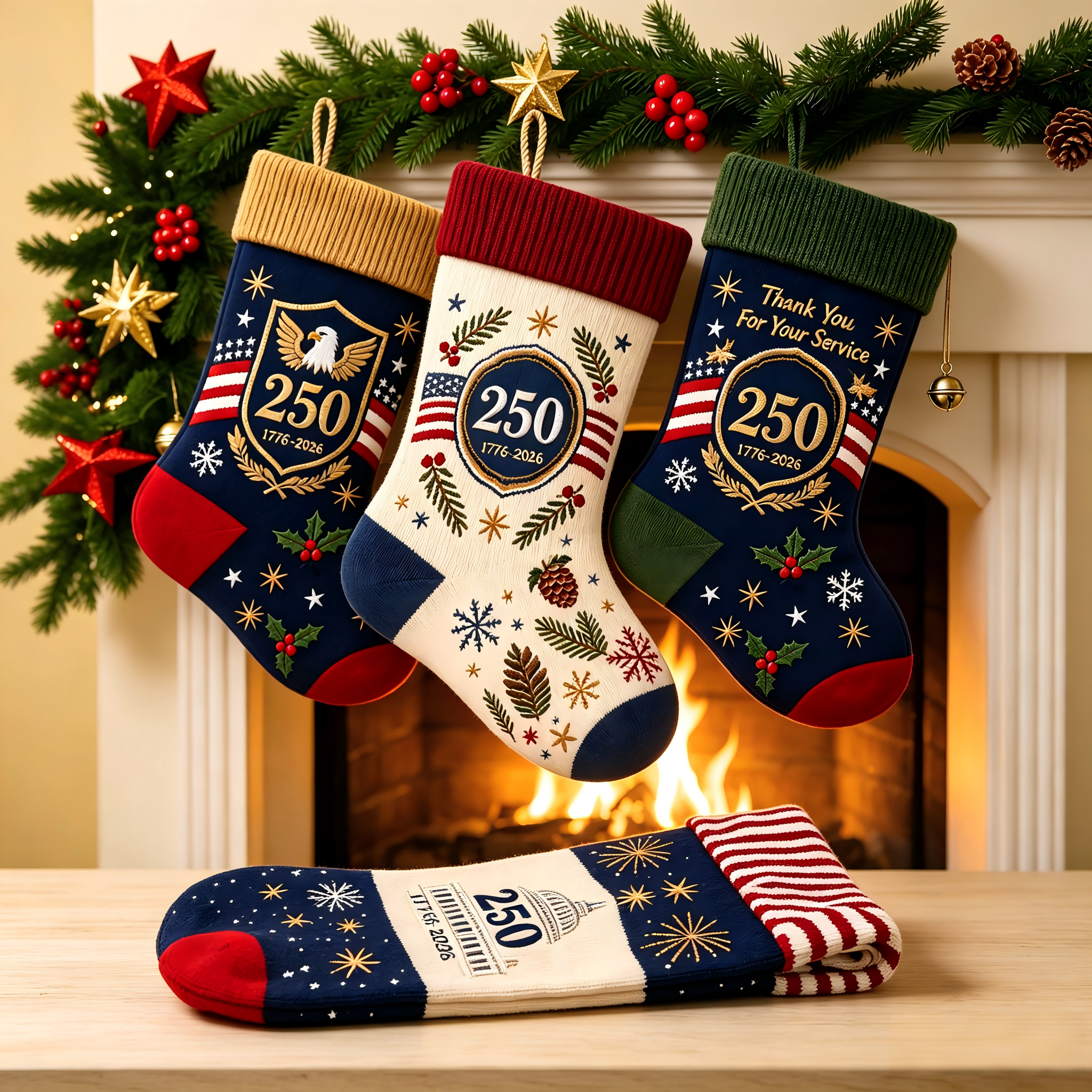 🎖️USA 250th Anniversary 1776–2026 Embroidered Christmas Stocking