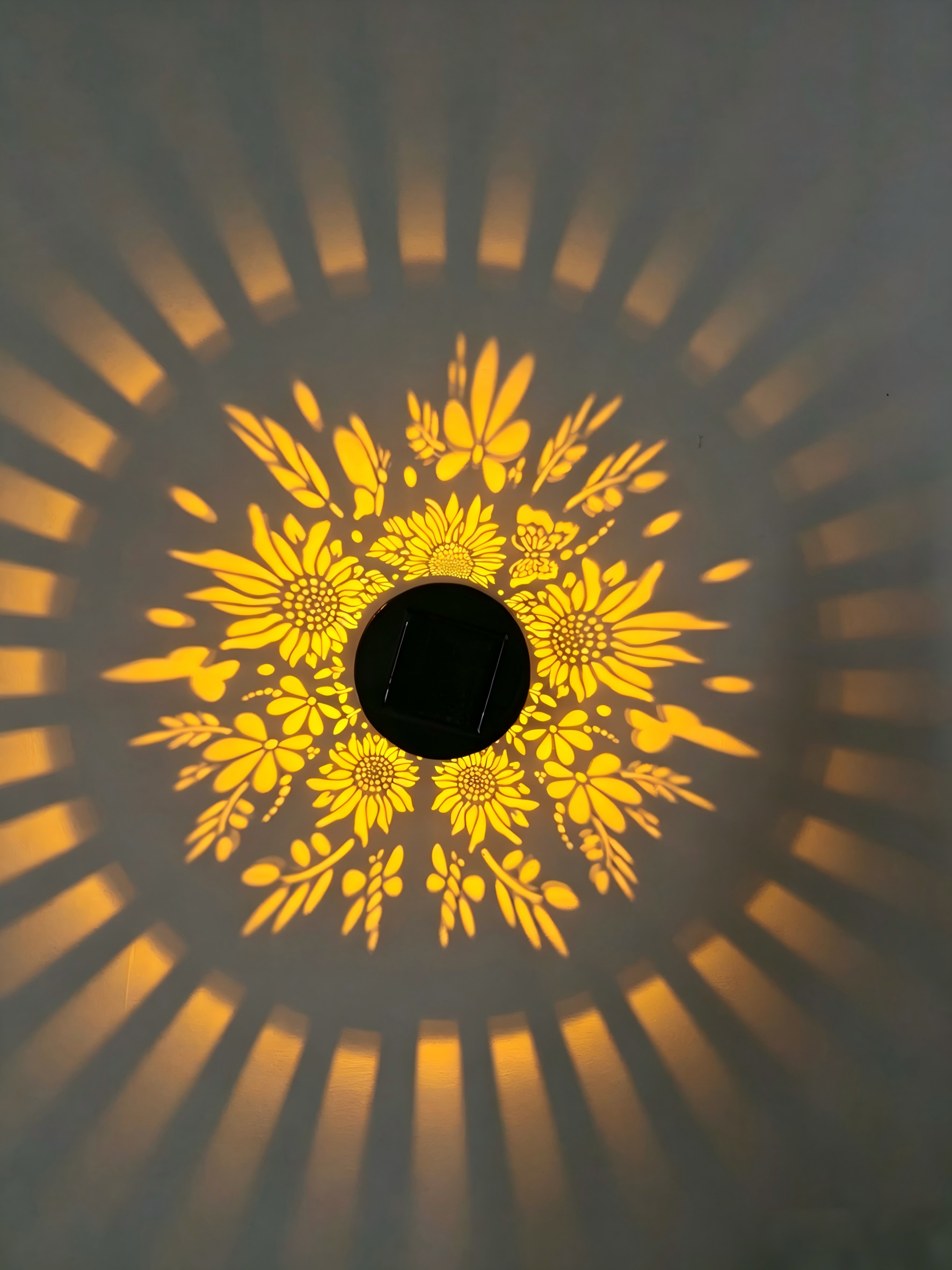 Solar Mandala Wall Light Outdoor Garden Fence Projector Lamp Patio Ambient Decor