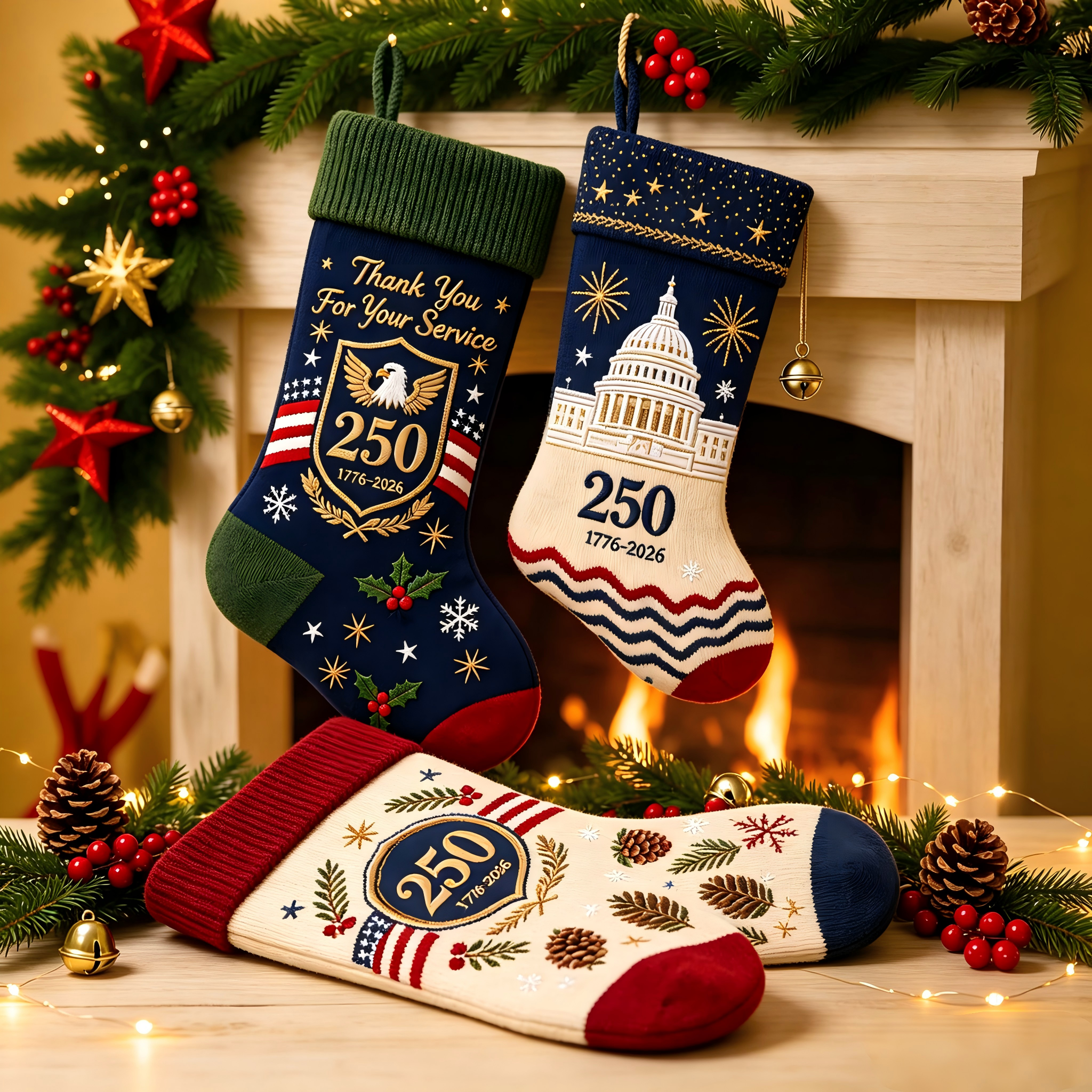 🎖️USA 250th Anniversary 1776–2026 Embroidered Christmas Stocking
