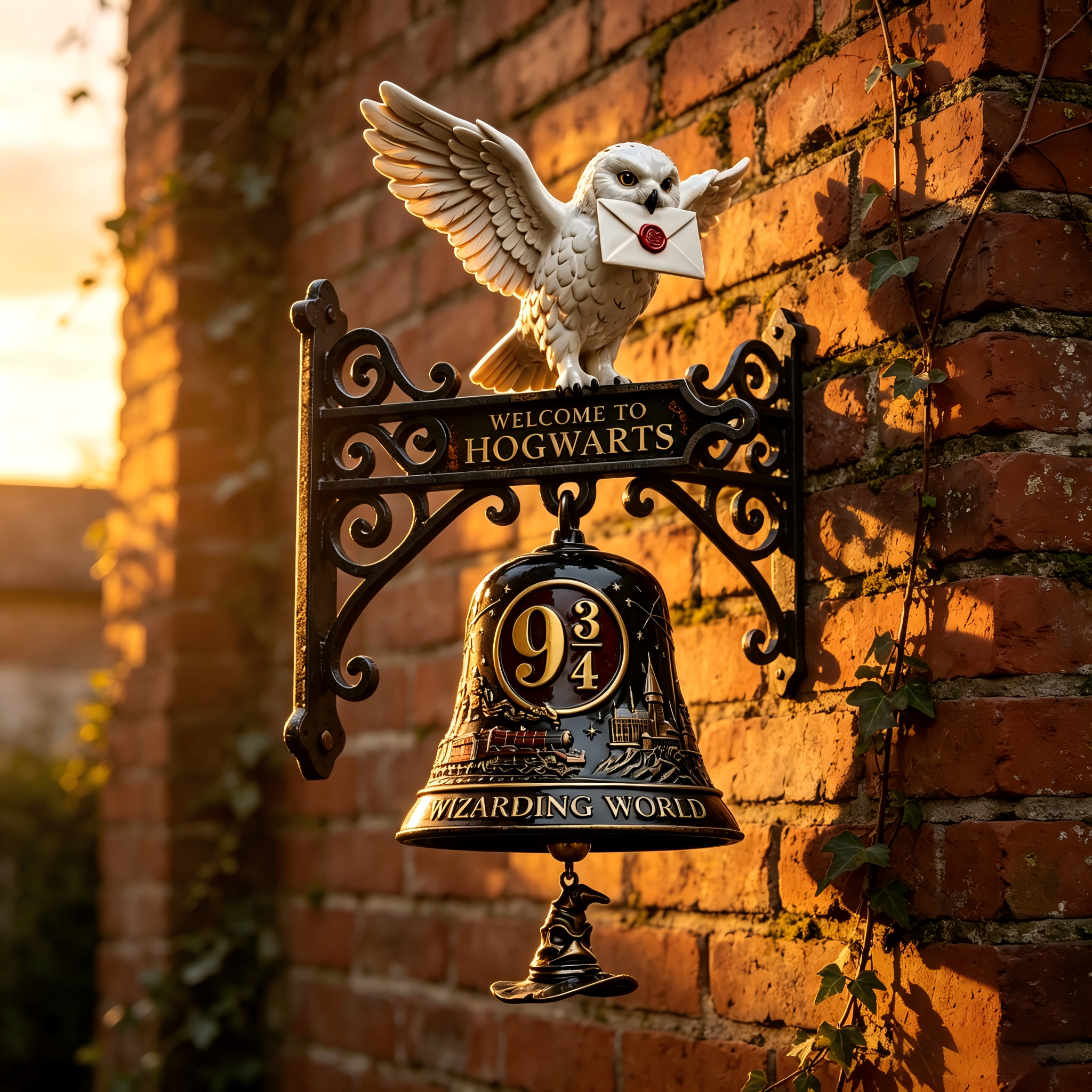 🦉Hogwarts Hedwig Owl 9 3/4 Wall Hanging Bell Decor