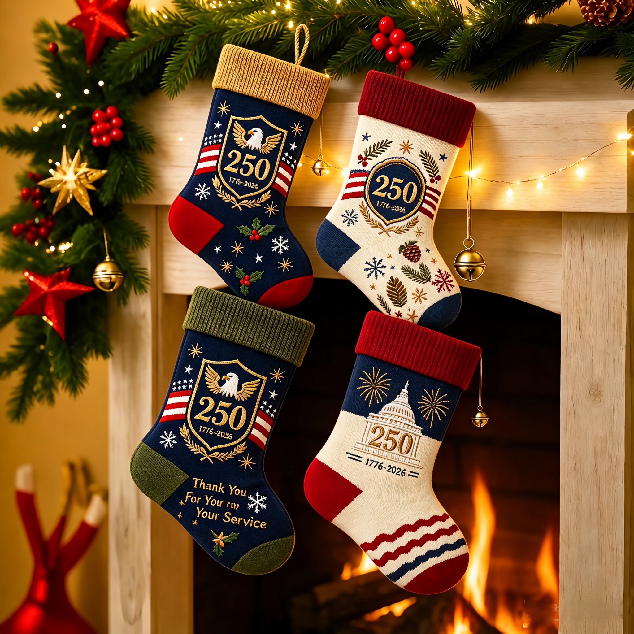 🎖️USA 250th Anniversary 1776–2026 Embroidered Christmas Stocking