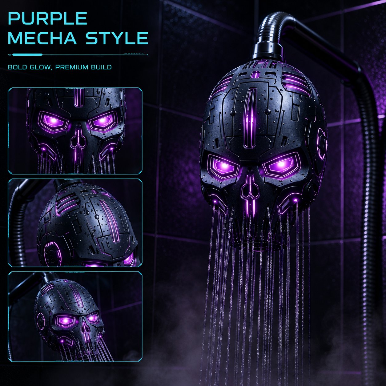 🔥Cyber Mecha Skull Color Changing LED Pressure Boost Shower Head