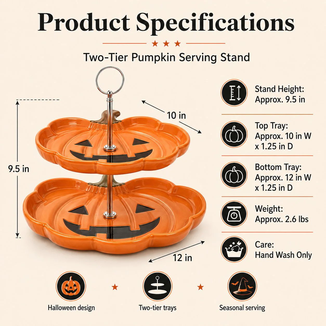 👻 Two-Tier Friendly Ghost Halloween Serving Stand Spooky Candy Cupcake Dessert Tray Table Centerpiece