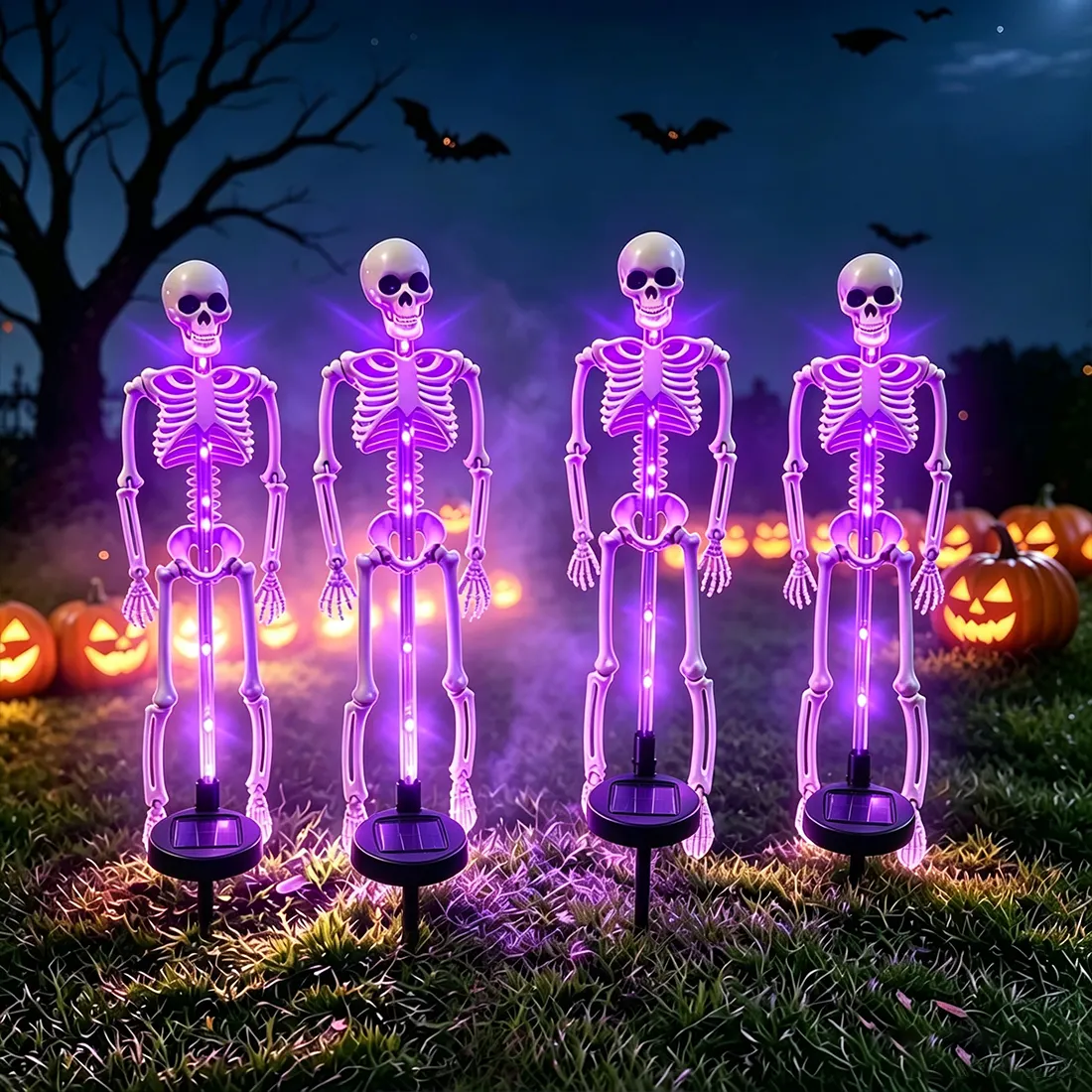 ⚡ Auto-Glow Purple Solar Skull Stake With Black Veil 💀 Creepy Halloween Garden Path Decor