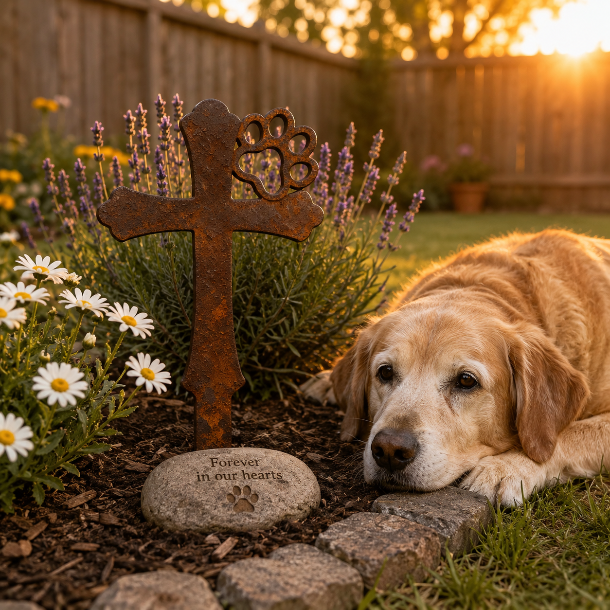 🐾Rustic Metal Pet Memorial Garden Stake with Paw Print Cross