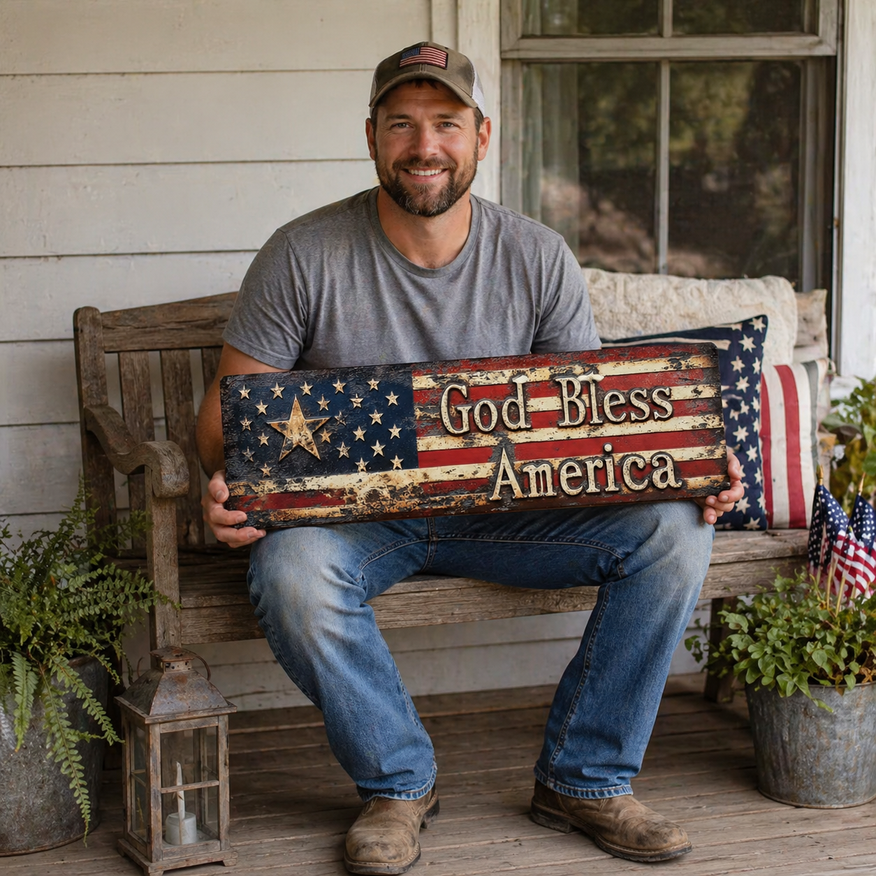 ⭐ Vintage Americana Flag Wall Plaque 🔥 Best Seller- “God Bless America” Patriotic Wall Sign