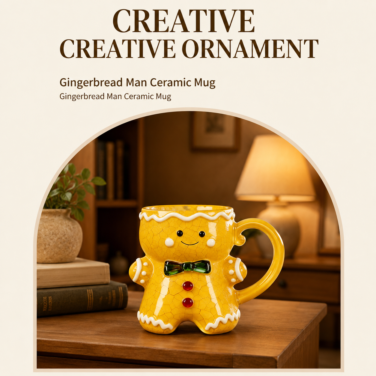 3D Crackle Glaze Gingerbread Man Ceramic Mug Christmas Decor Coffee Cup