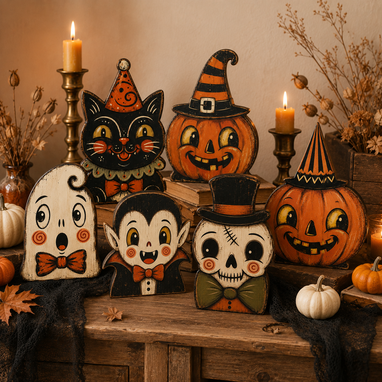 Vintage Halloween Wooden Character Tabletop Decor