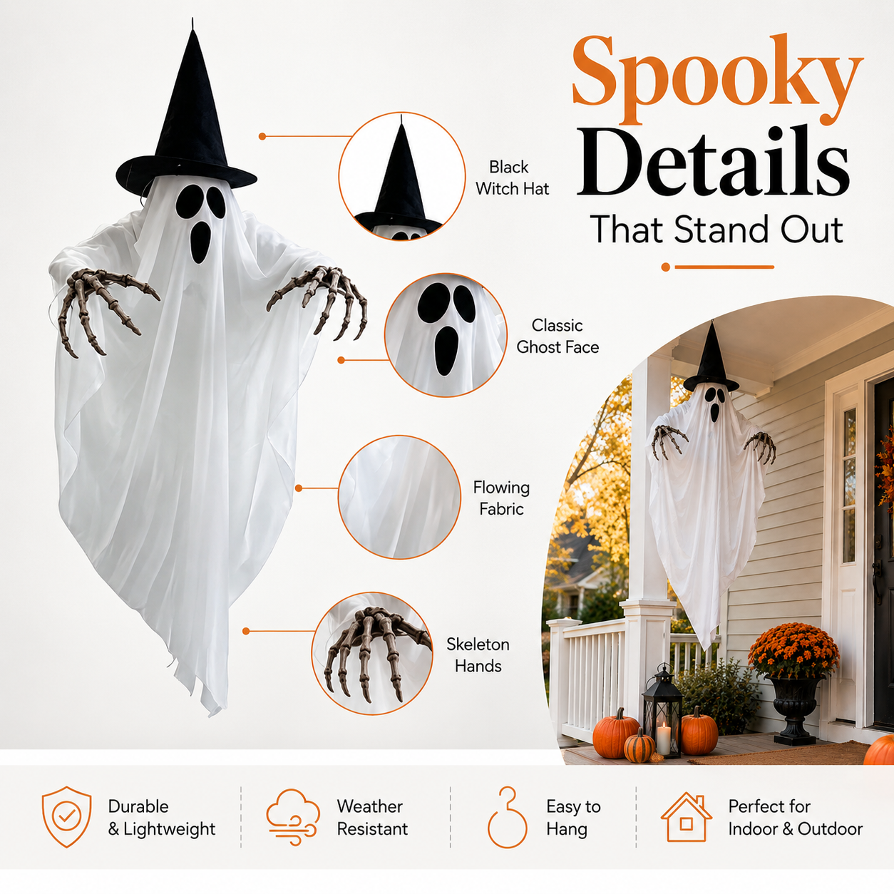 🔥Bestseller Bendable Lighted Hanging Ghost Halloween Decor 👻