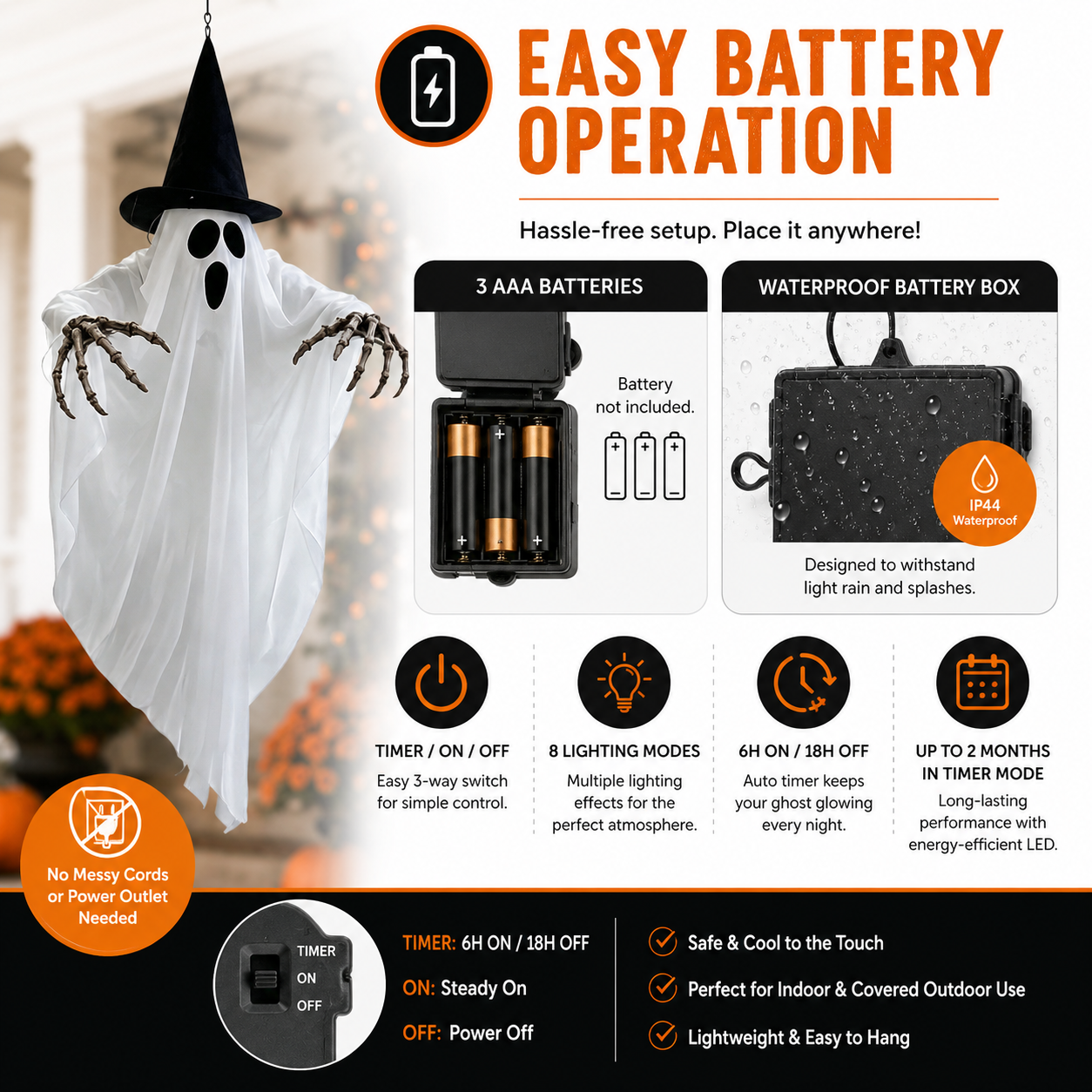 🔥Bestseller Bendable Lighted Hanging Ghost Halloween Decor 👻