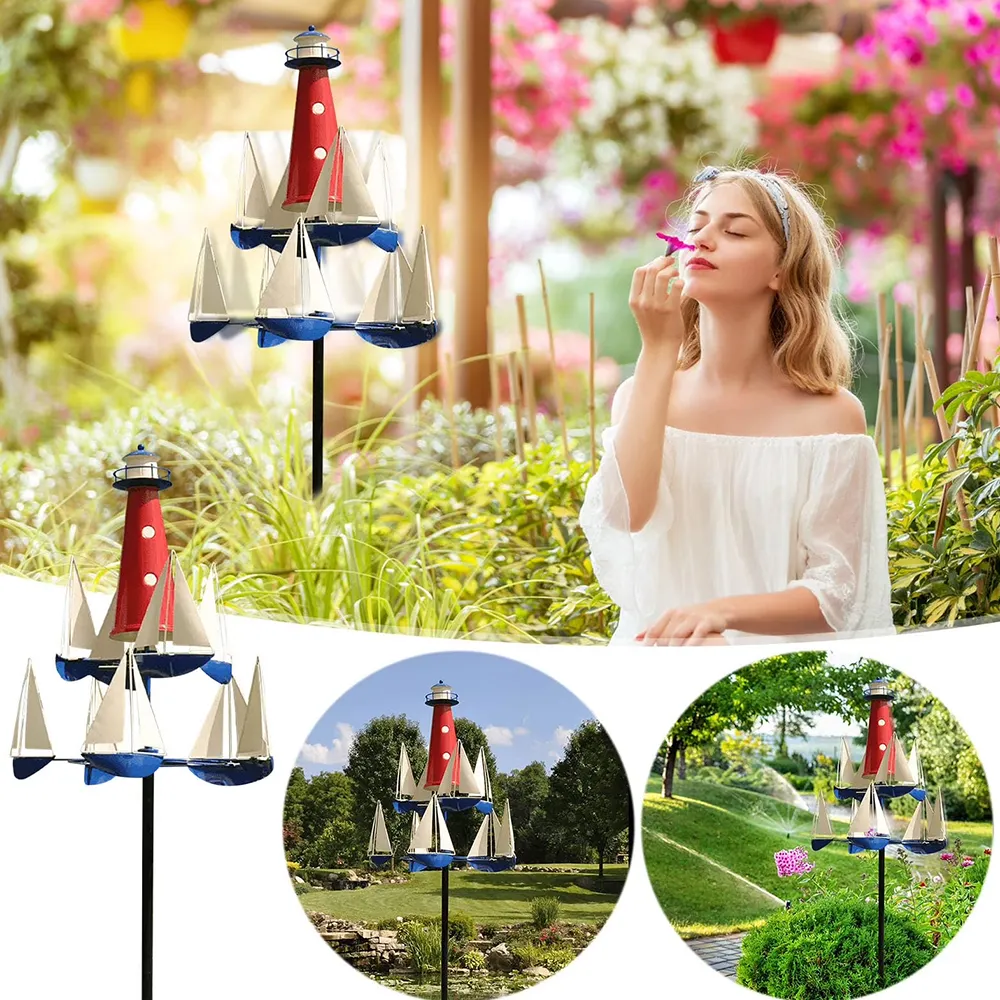 🌊Spinning Sailboat Lighthouse Metal Wind Spinner | Bring Ocean Breeze To Your Garden Yard⛵
