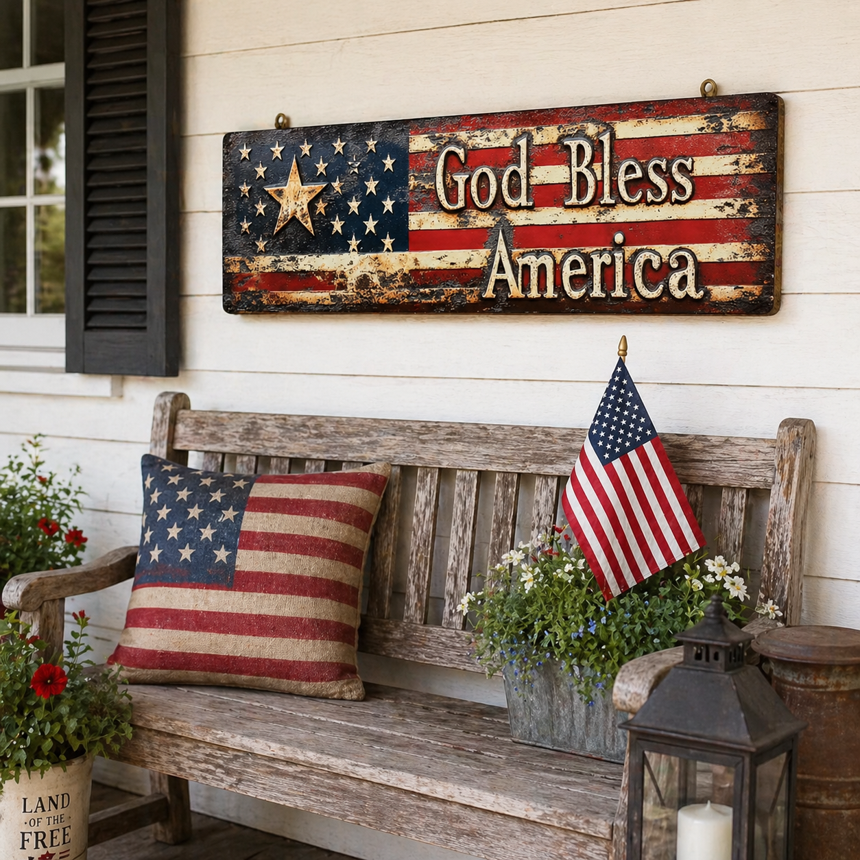 ⭐ Vintage Americana Flag Wall Plaque 🔥 Best Seller- “God Bless America” Patriotic Wall Sign