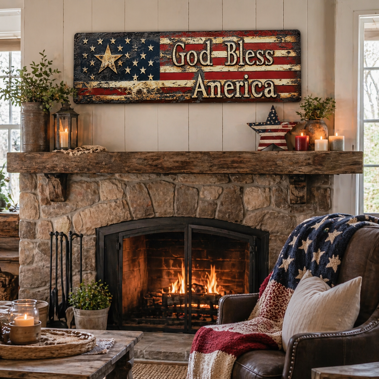 ⭐ Vintage Americana Flag Wall Plaque 🔥 Best Seller- “God Bless America” Patriotic Wall Sign