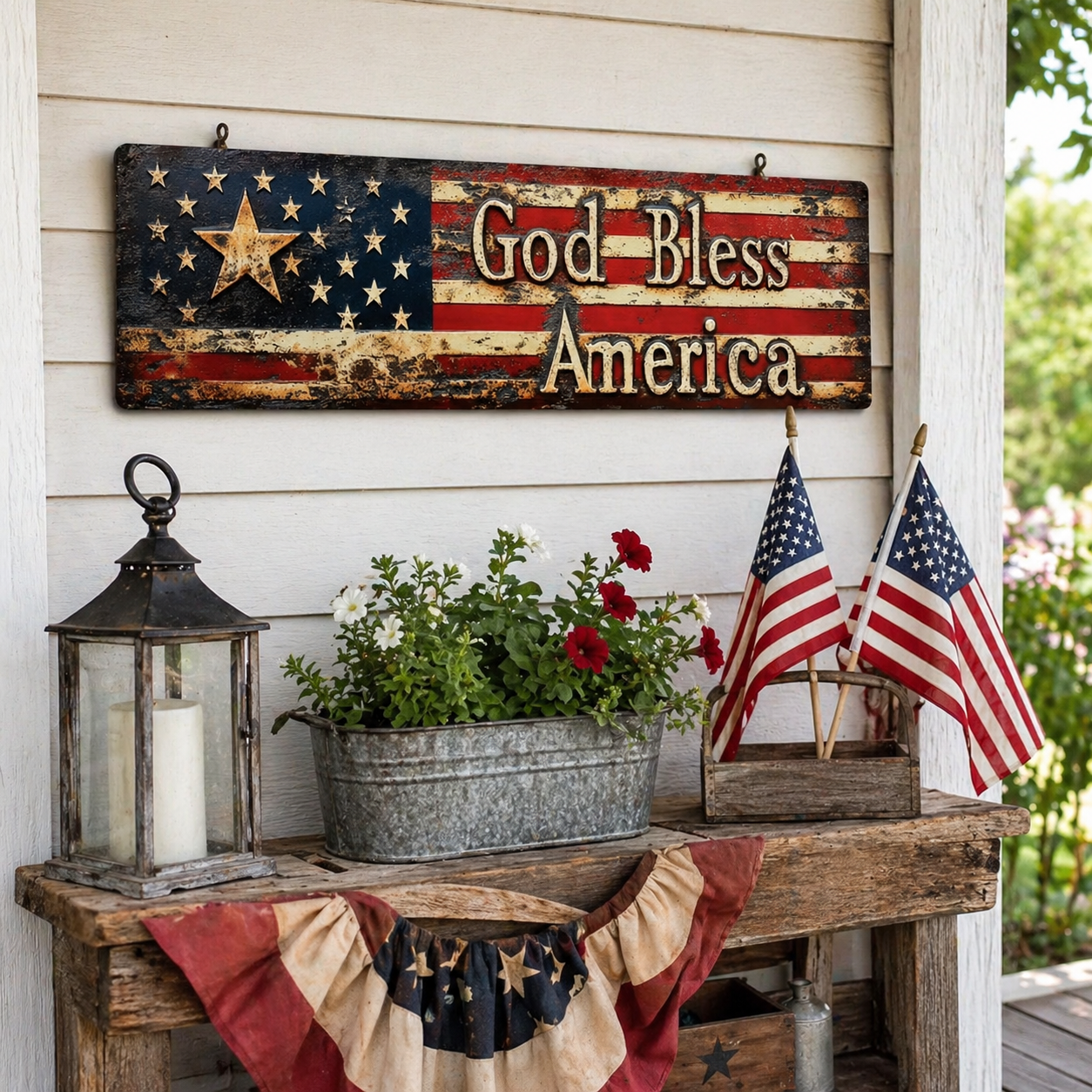 ⭐ Vintage Americana Flag Wall Plaque 🔥 Best Seller- “God Bless America” Patriotic Wall Sign