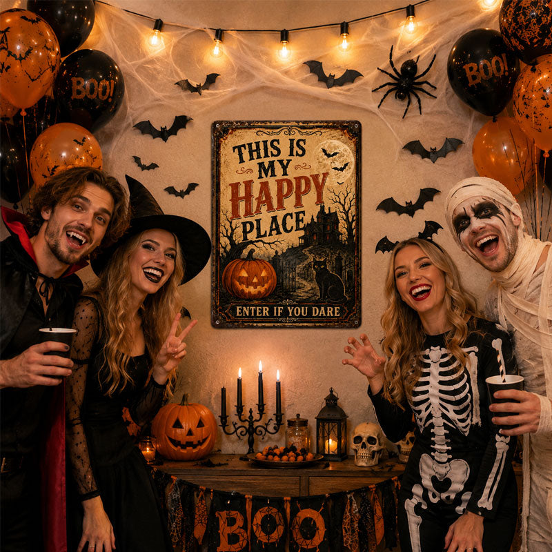 🔥Hot Selling Vintage Halloween Metal Sign 👻 Enter If You Dare Spooky Wall Decor