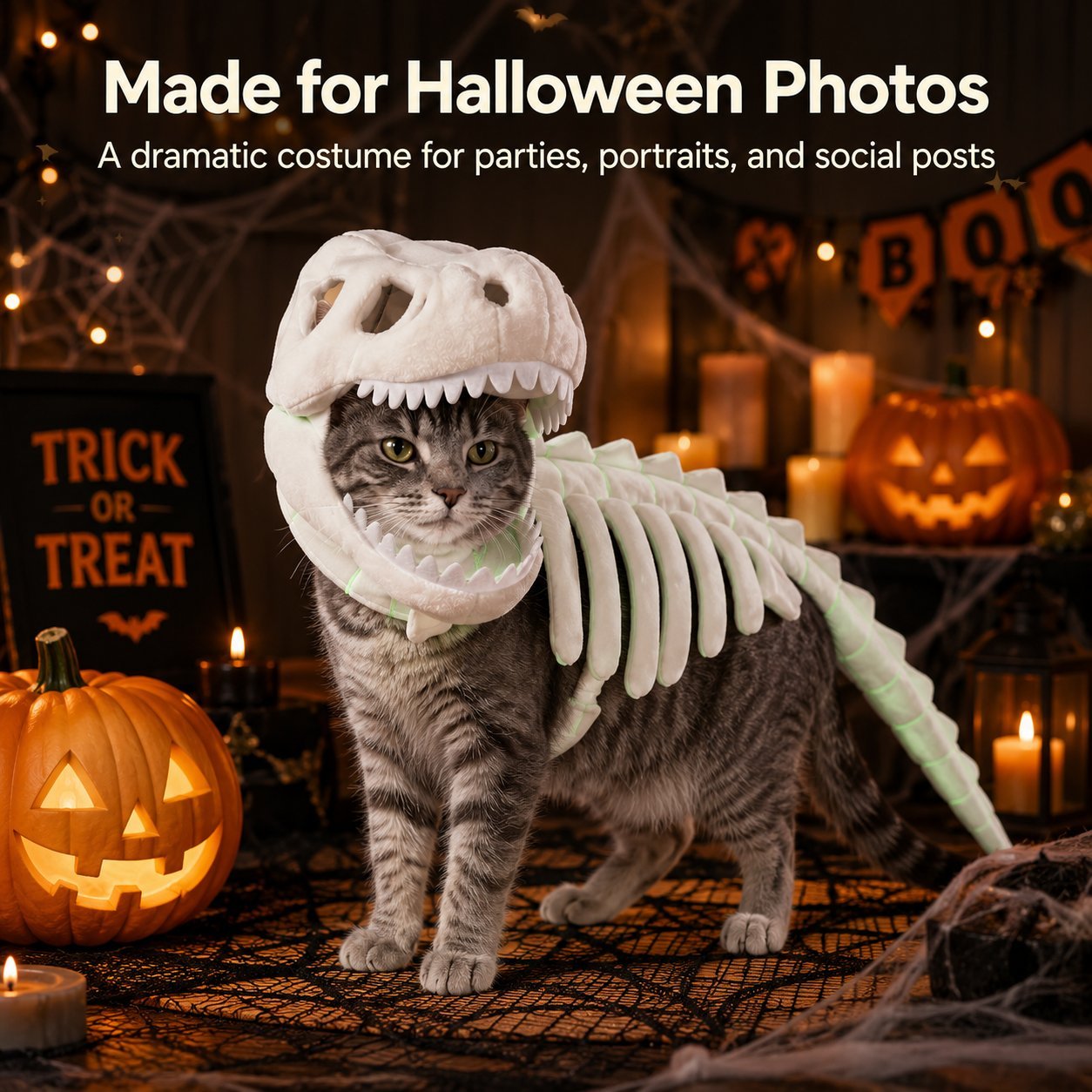 Glow Dinosaur Skeleton Cat Costume 🦖 Funny Halloween