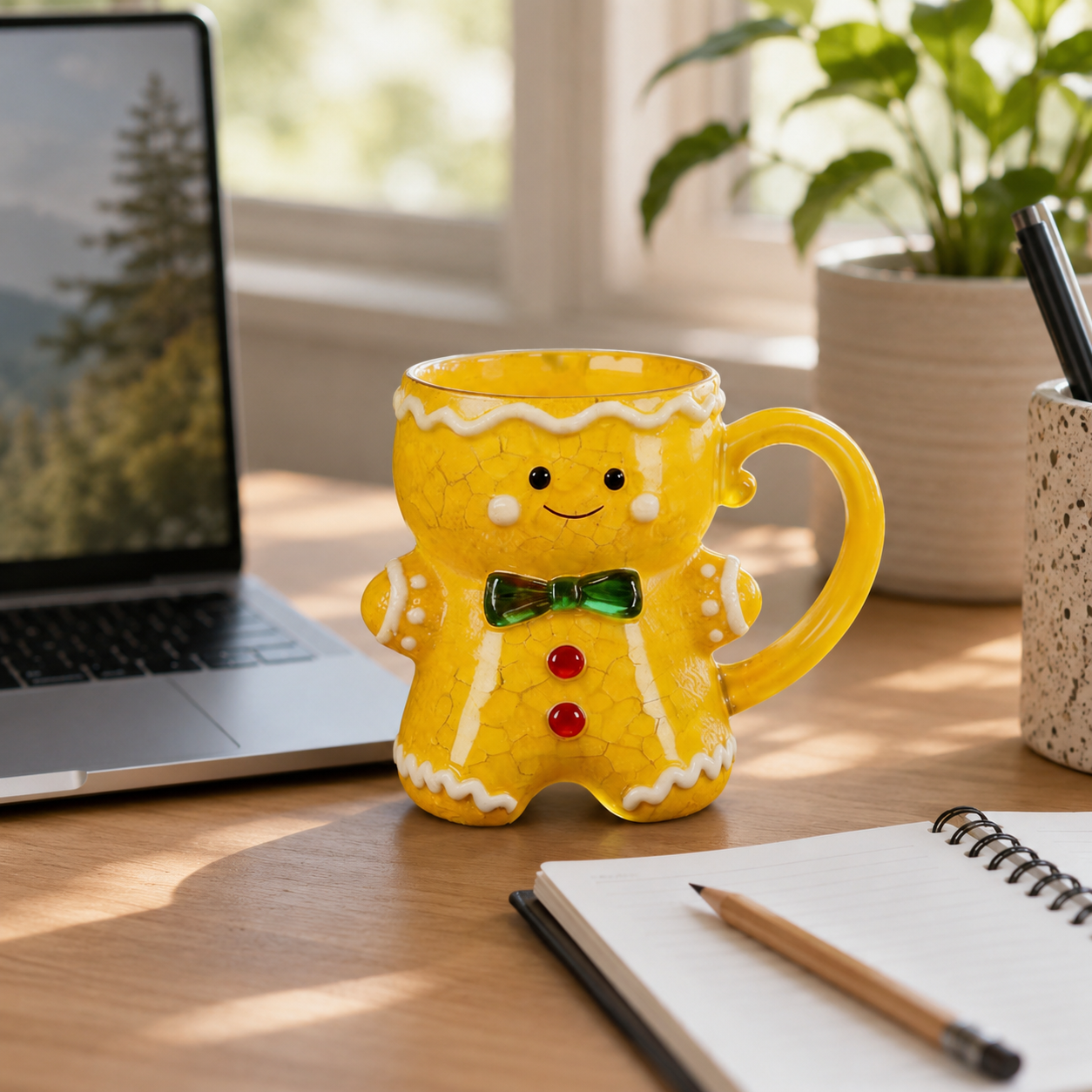 3D Crackle Glaze Gingerbread Man Ceramic Mug Christmas Decor Coffee Cup