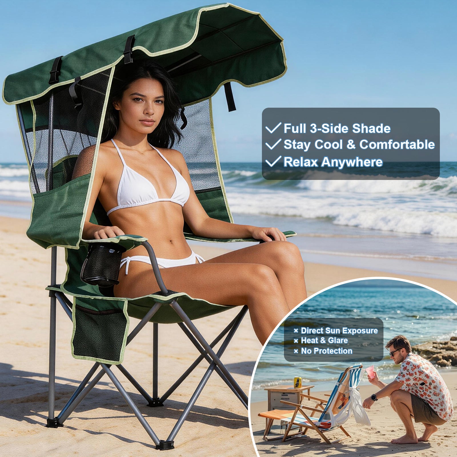 🔥 Hot Sale! Cometnap Folding Beach Chair with Adjustable Canopy