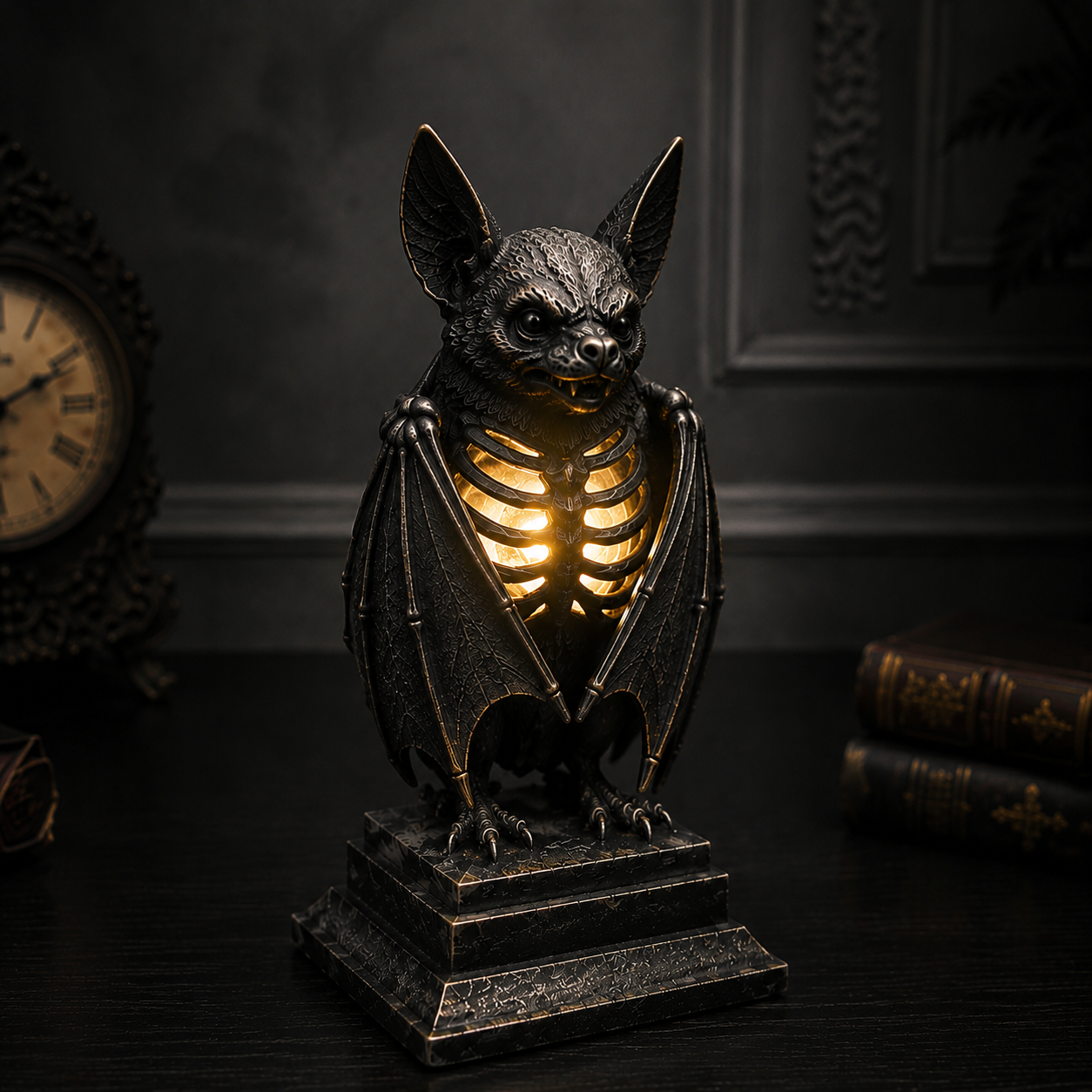 Gothic Bat Skeleton LED Ambient Lamp Dark Academia Halloween Decor