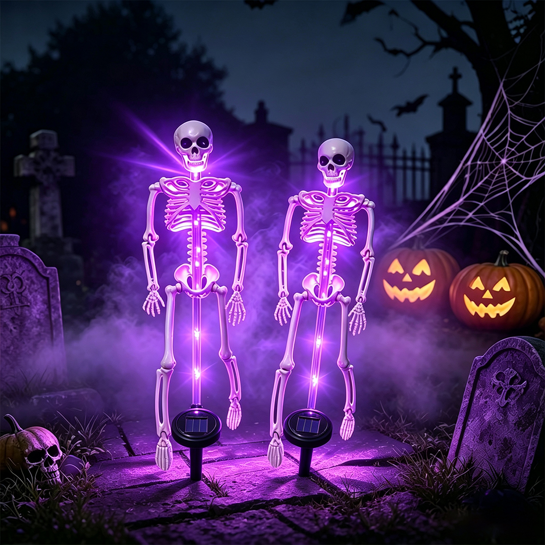 ⚡ Auto-Glow Purple Solar Skull Stake With Black Veil 💀 Creepy Halloween Garden Path Decor