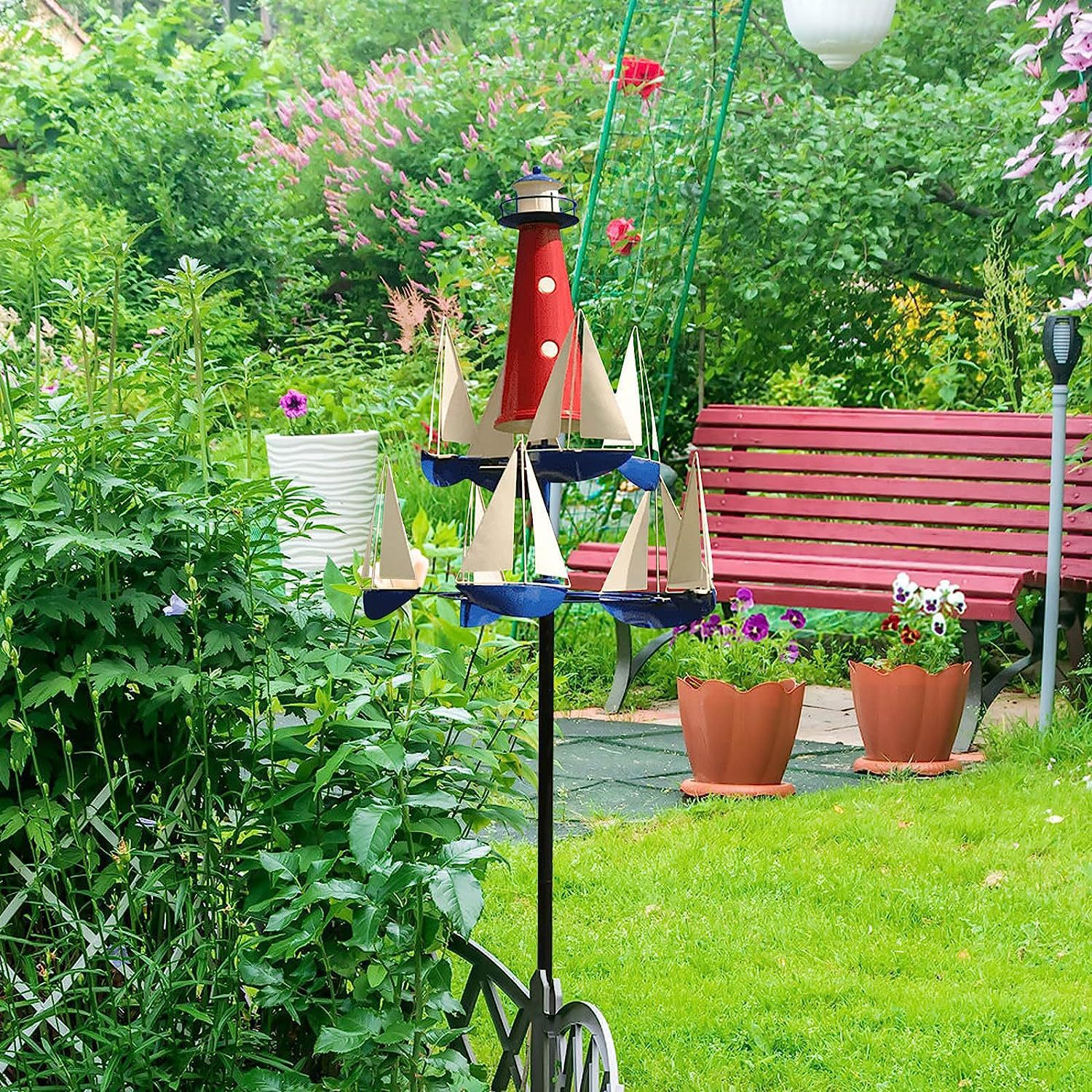 🌊Spinning Sailboat Lighthouse Metal Wind Spinner | Bring Ocean Breeze To Your Garden Yard⛵