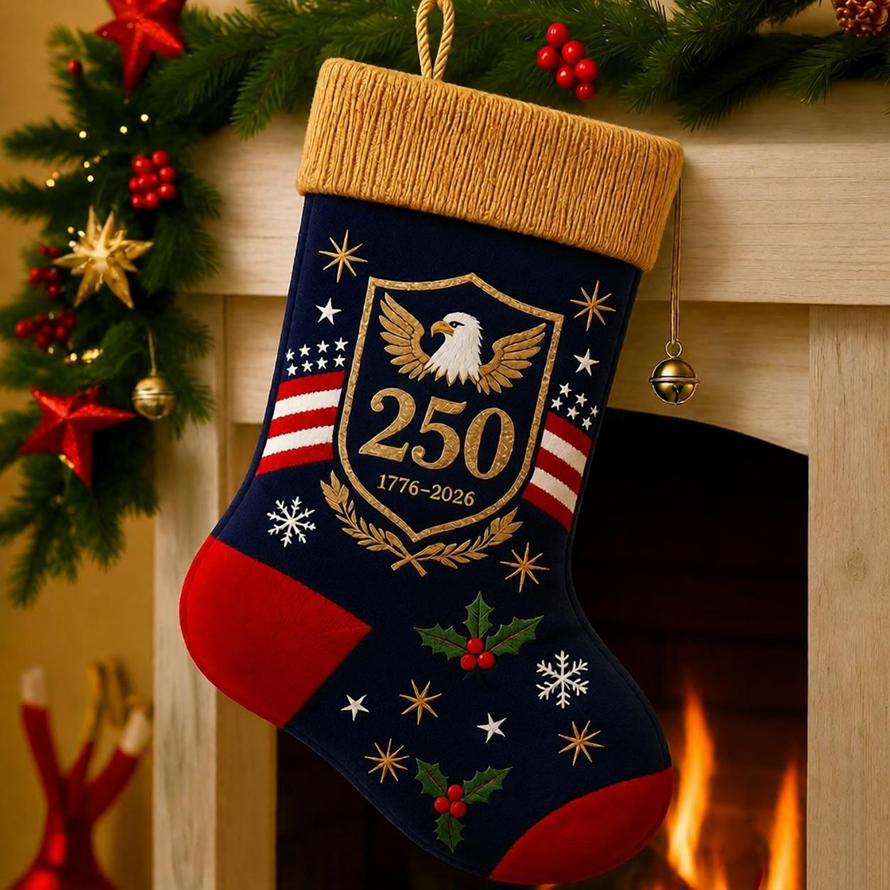 🎖️USA 250th Anniversary 1776–2026 Embroidered Christmas Stocking