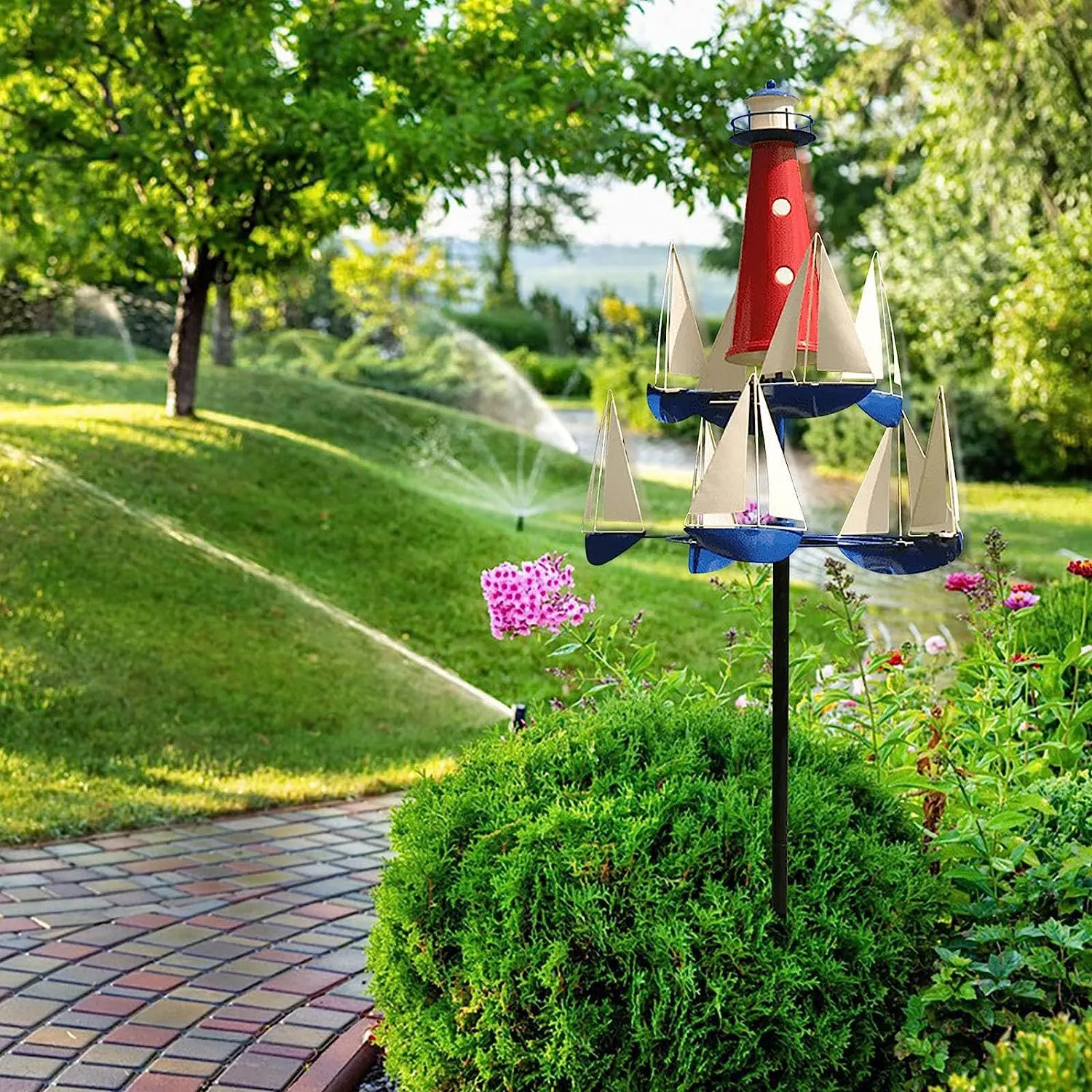 🌊Spinning Sailboat Lighthouse Metal Wind Spinner | Bring Ocean Breeze To Your Garden Yard⛵