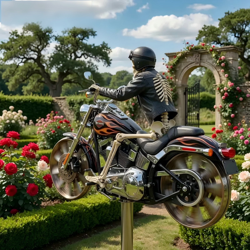 🏍️💀 Skull Rider Motorcycle Garden Wind Spinner Outdoor Metal Decor
