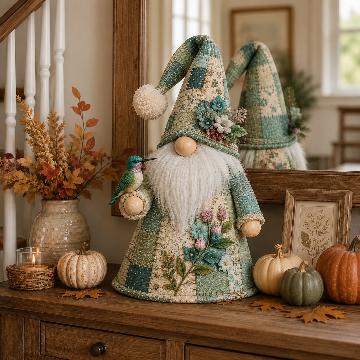 🔥 LAST DAY 49% OFF – 🐦 Patchwork Bird Gnome 💛 Lighted Farmhouse Tabletop Decor