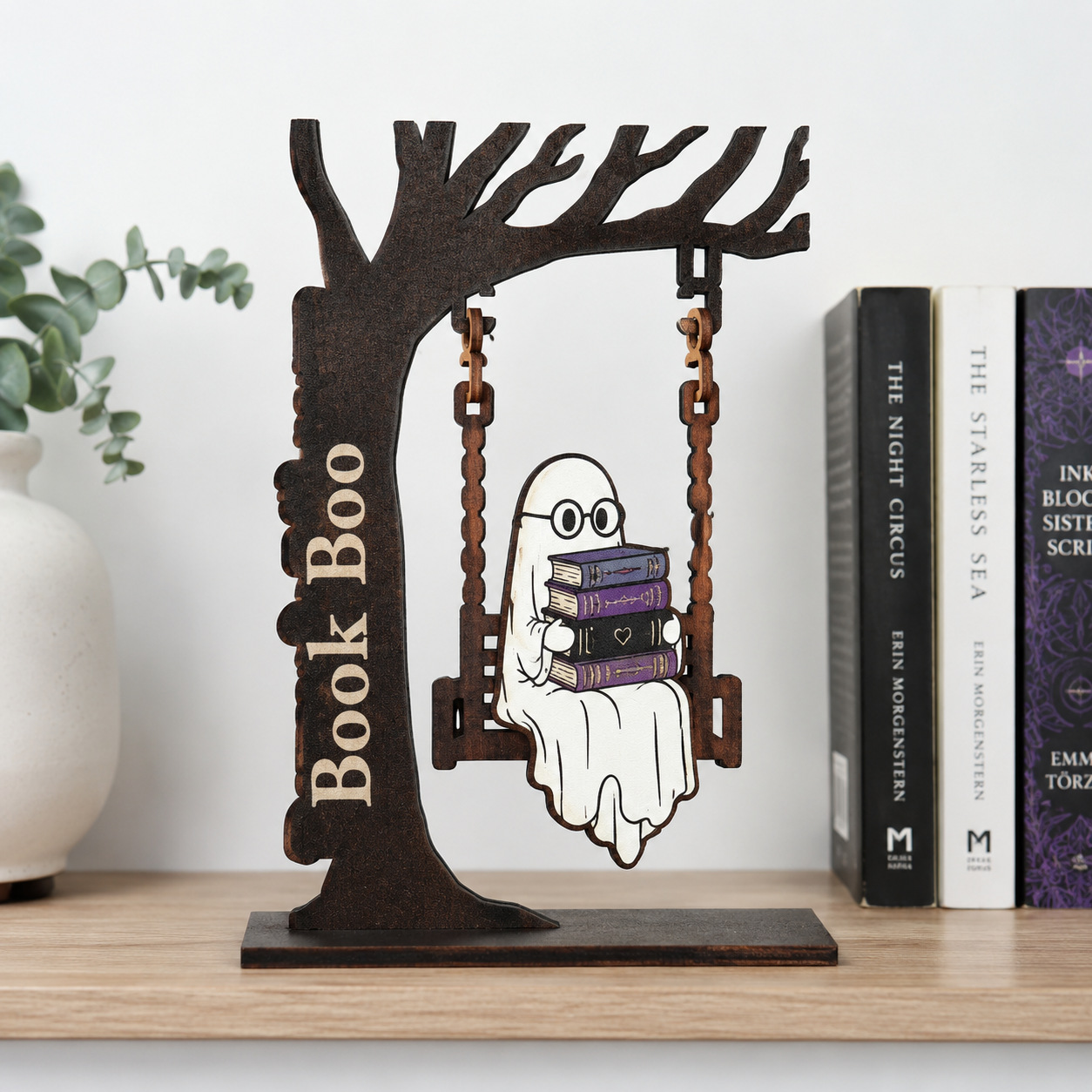 Last day low price sale! Limited stock 🎃💀Wooden Reading Ghost Swing Bookshelf Decor👻📚