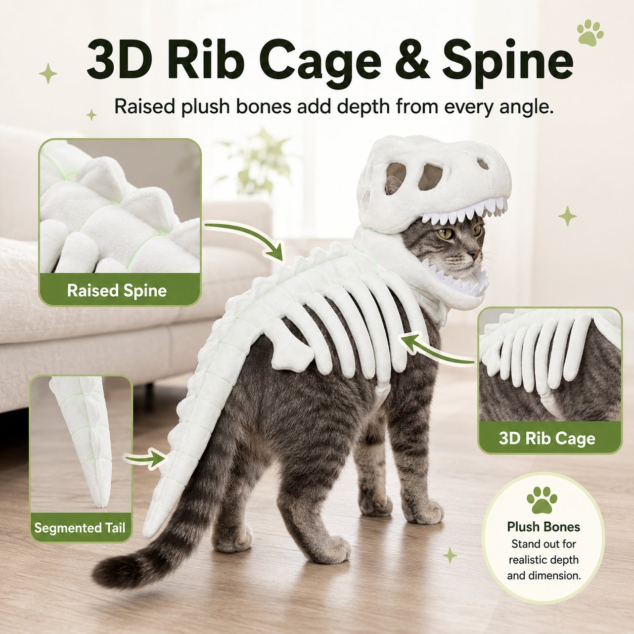 Glow Dinosaur Skeleton Cat Costume 🦖 Funny Halloween