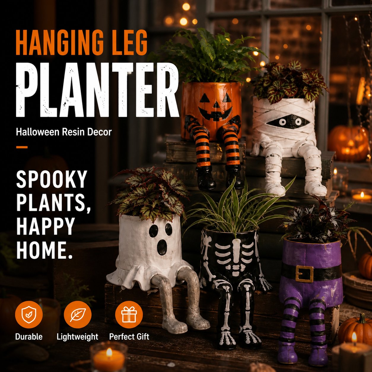 Halloween whimsical hanging leg resin succulent planter