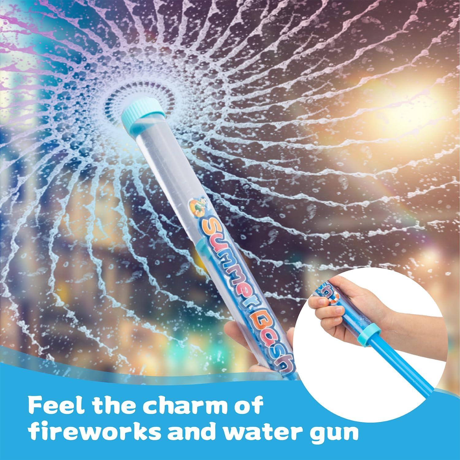 4 Pieces Fireworks Water Pistol,Romantic Water Squirt Gun With 11m Long Range,Original Water Toy for Pool,Beach,Summer Party,Extendable&Colourful(Children/Adults)