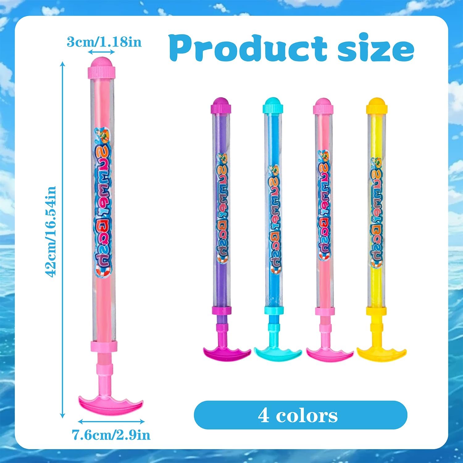 4 Pieces Fireworks Water Pistol,Romantic Water Squirt Gun With 11m Long Range,Original Water Toy for Pool,Beach,Summer Party,Extendable&Colourful(Children/Adults)