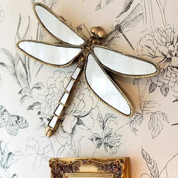 🦋✨Dragonfly Mosaic Wall Mirror Gold Resin Decor