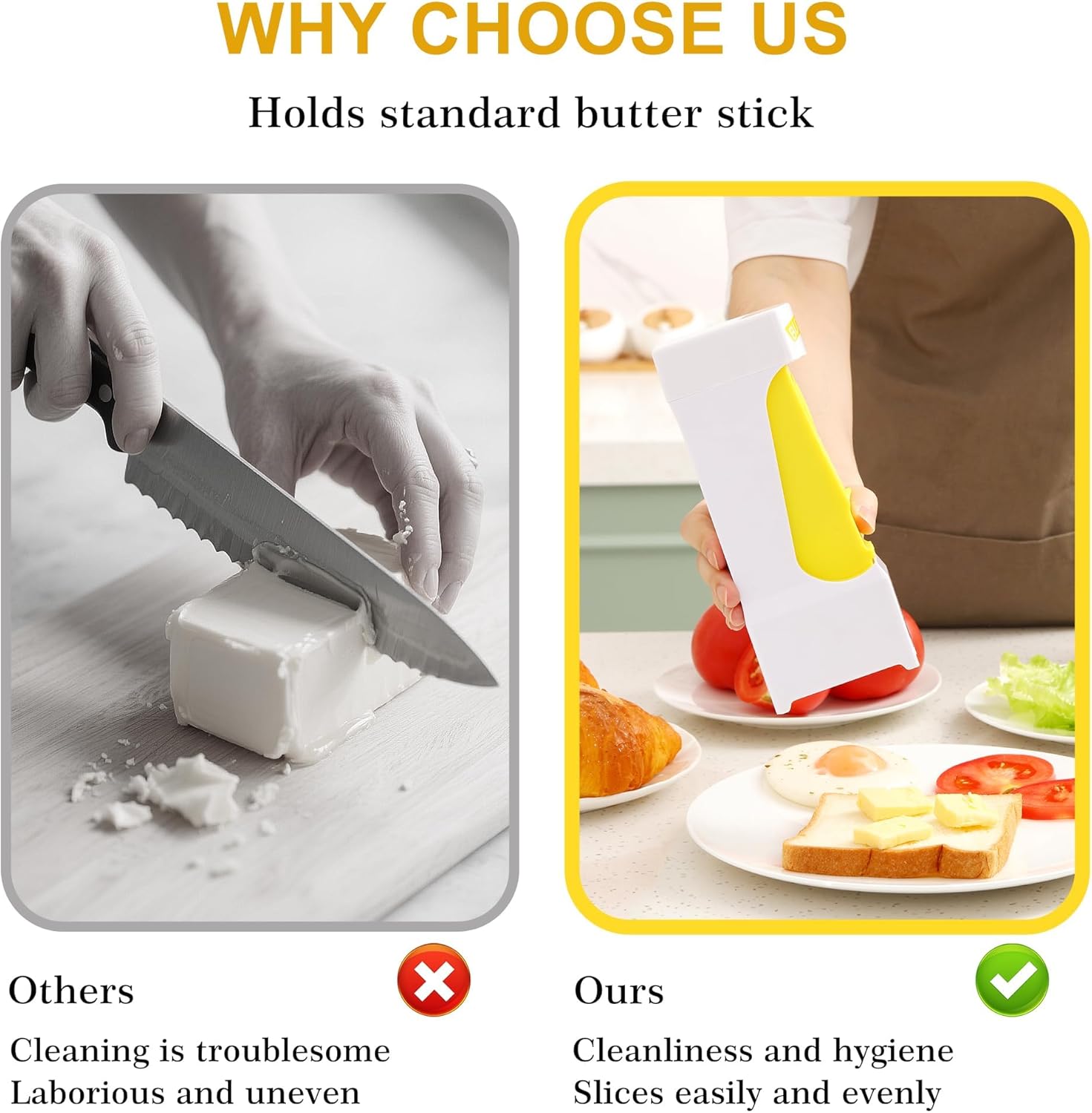 One-Click Butter Slicer with Airtight Storage - Stainless Steel Blade Butter Dispenser, Fridge-Friendly Container with Sealed Lid (Dishwasher Safe)