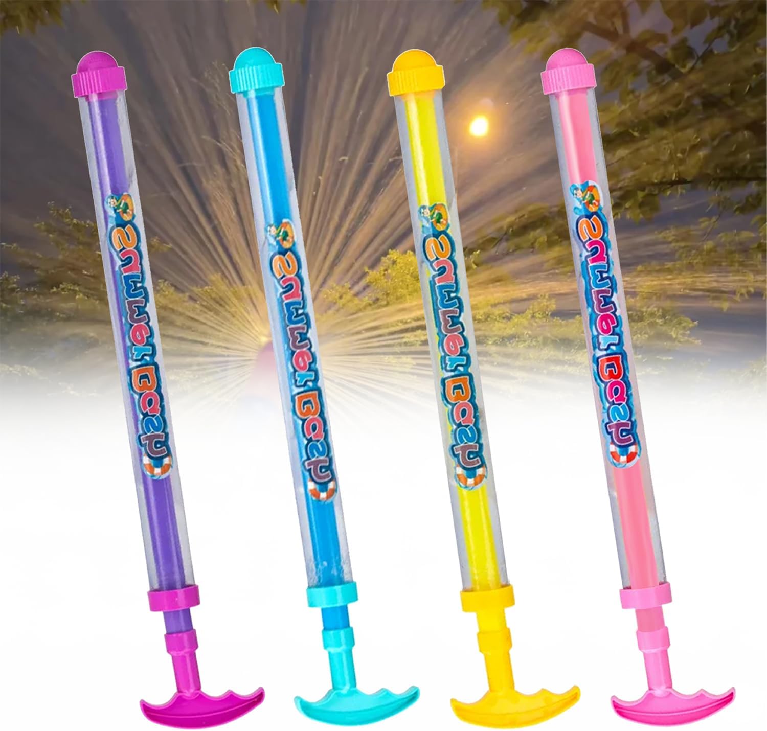 4 Pieces Fireworks Water Pistol,Romantic Water Squirt Gun With 11m Long Range,Original Water Toy for Pool,Beach,Summer Party,Extendable&Colourful(Children/Adults)