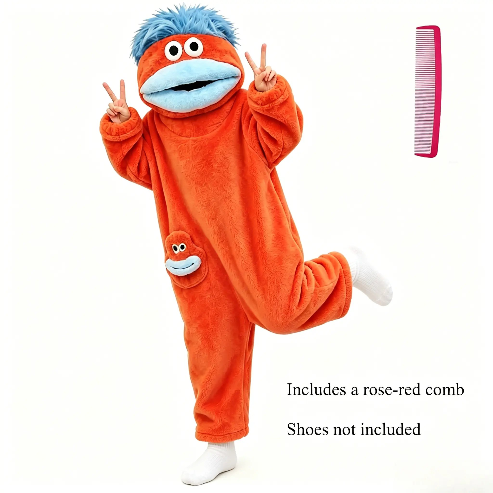 🔥Big Mouth Monster Oversized Plush Fleece Onesie 💤 Large Comb Hooded One‑Piece for Sleep & Party