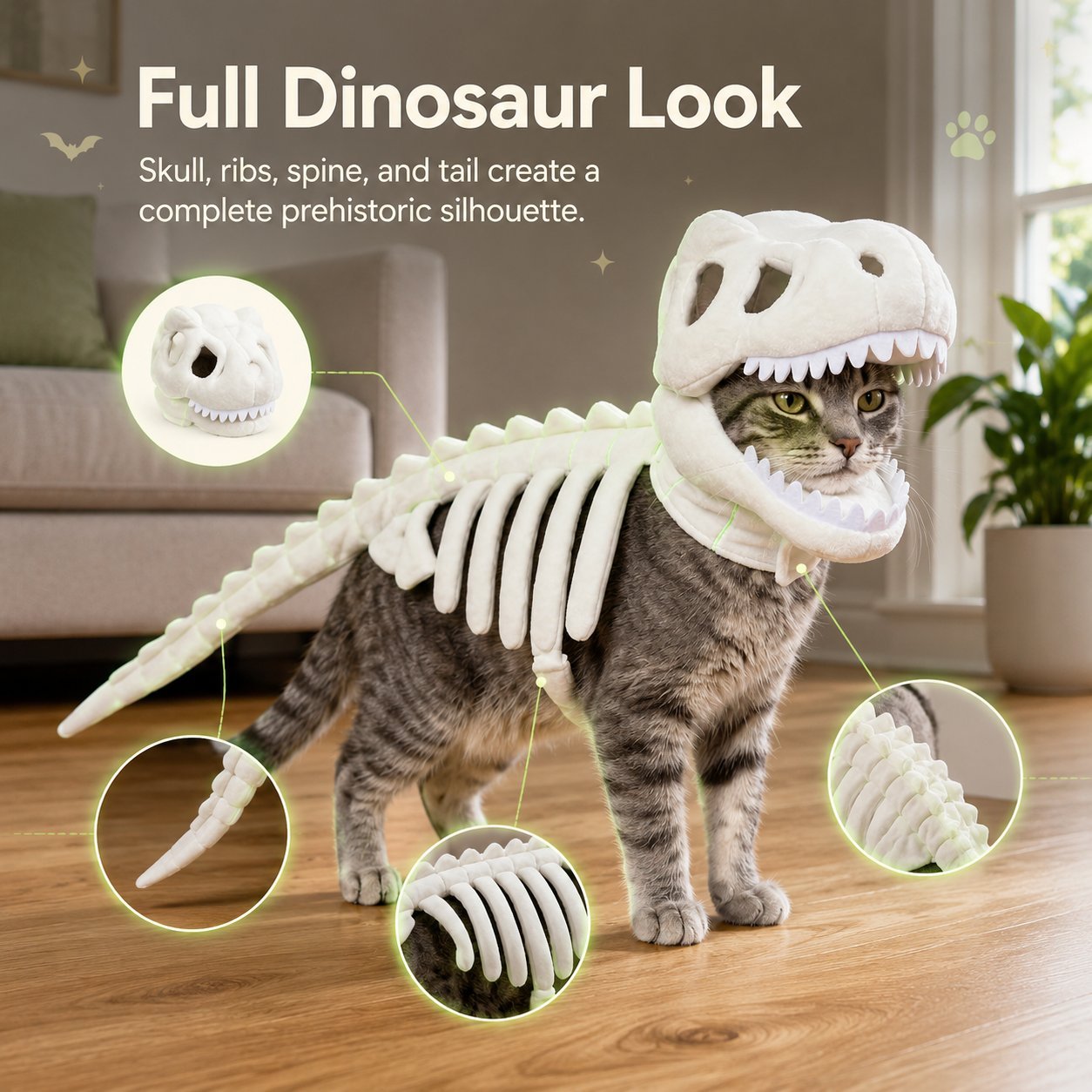 Glow Dinosaur Skeleton Cat Costume 🦖 Funny Halloween