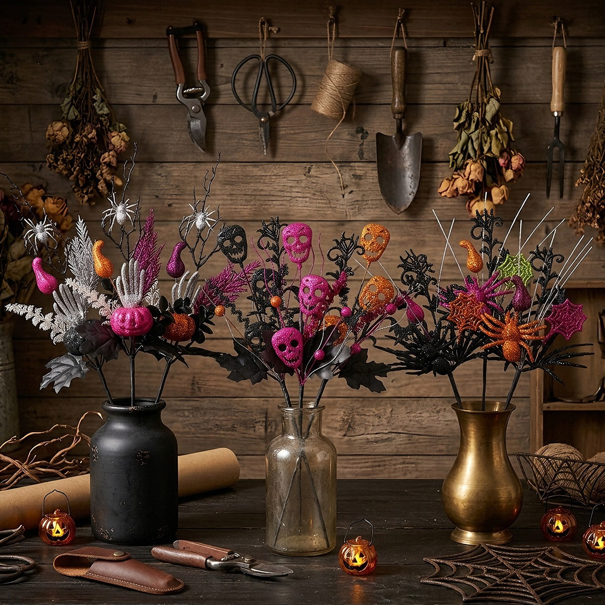 🕷️Halloween Countdown! Last Day 49% OFF 🎃 9 Styles Gothic Halloween Floral Picks 👻