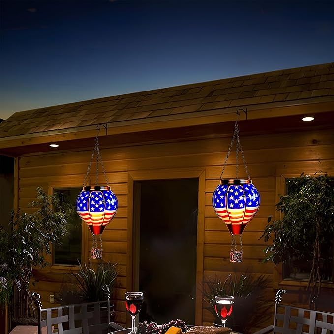 Cometnap🔥Solar Flame Lantern 🇺🇸 4th of July Patriotic Decor  🌧️ Weatherproof LED Lantern for Garden, Porch & Gifts