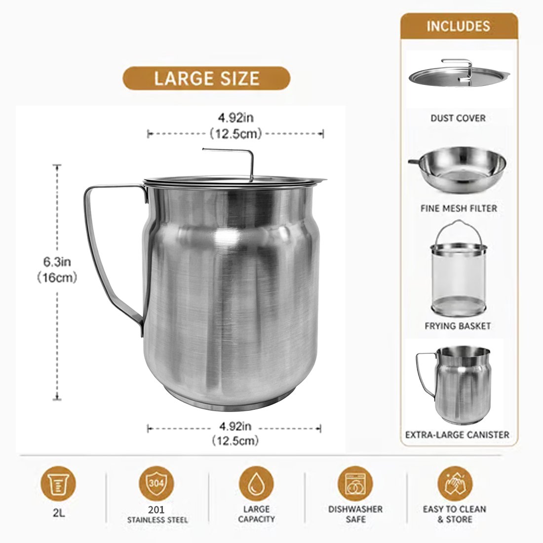 🍳 4-in-1 Stainless Steel Deep Fryer Pot 🛢️ Oil Filter Pot with Removable Strainer, Multi-Function Cookware for All Stoves