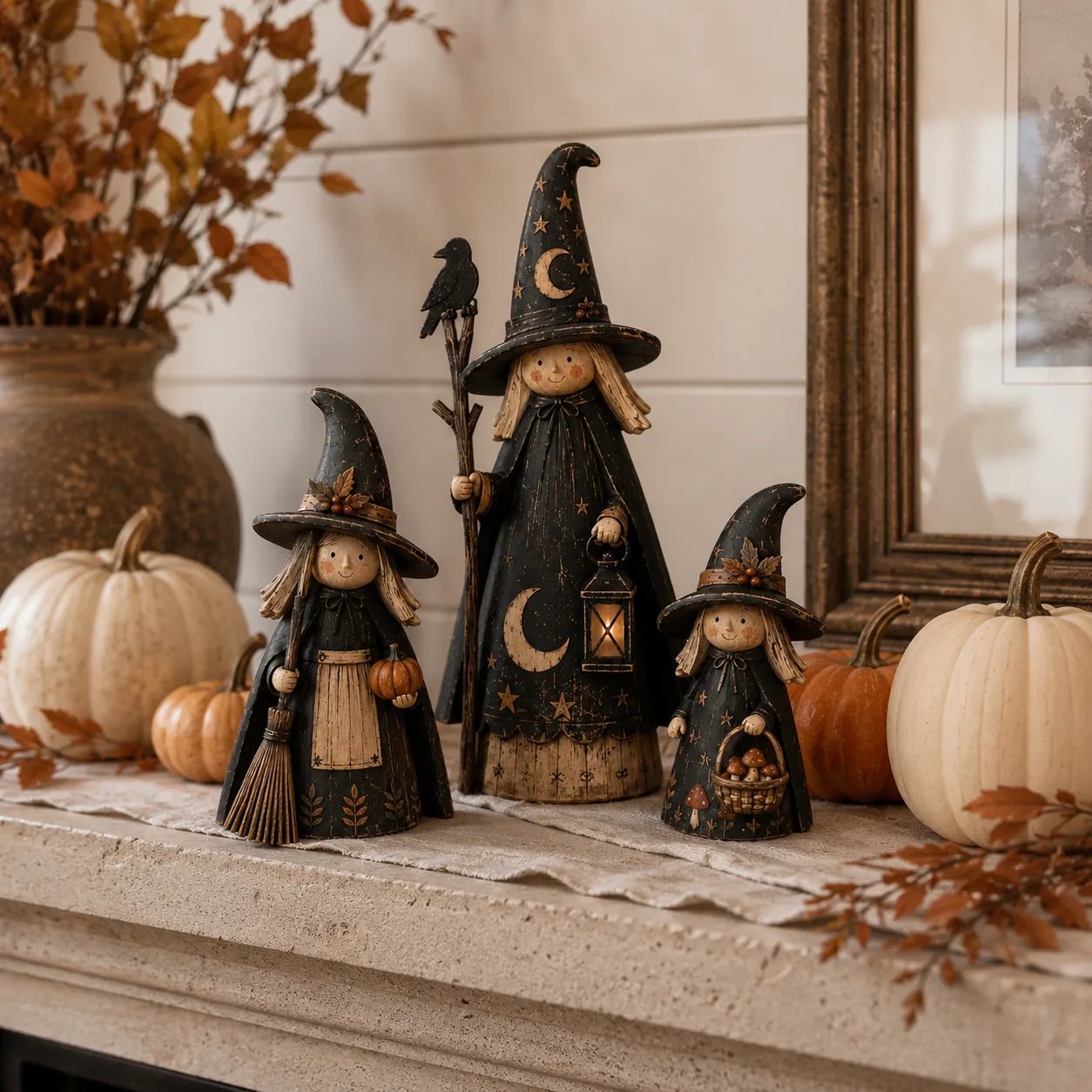 Wooden Witch Trio 🧙‍♀️ Vintage Farmhouse Halloween Decor