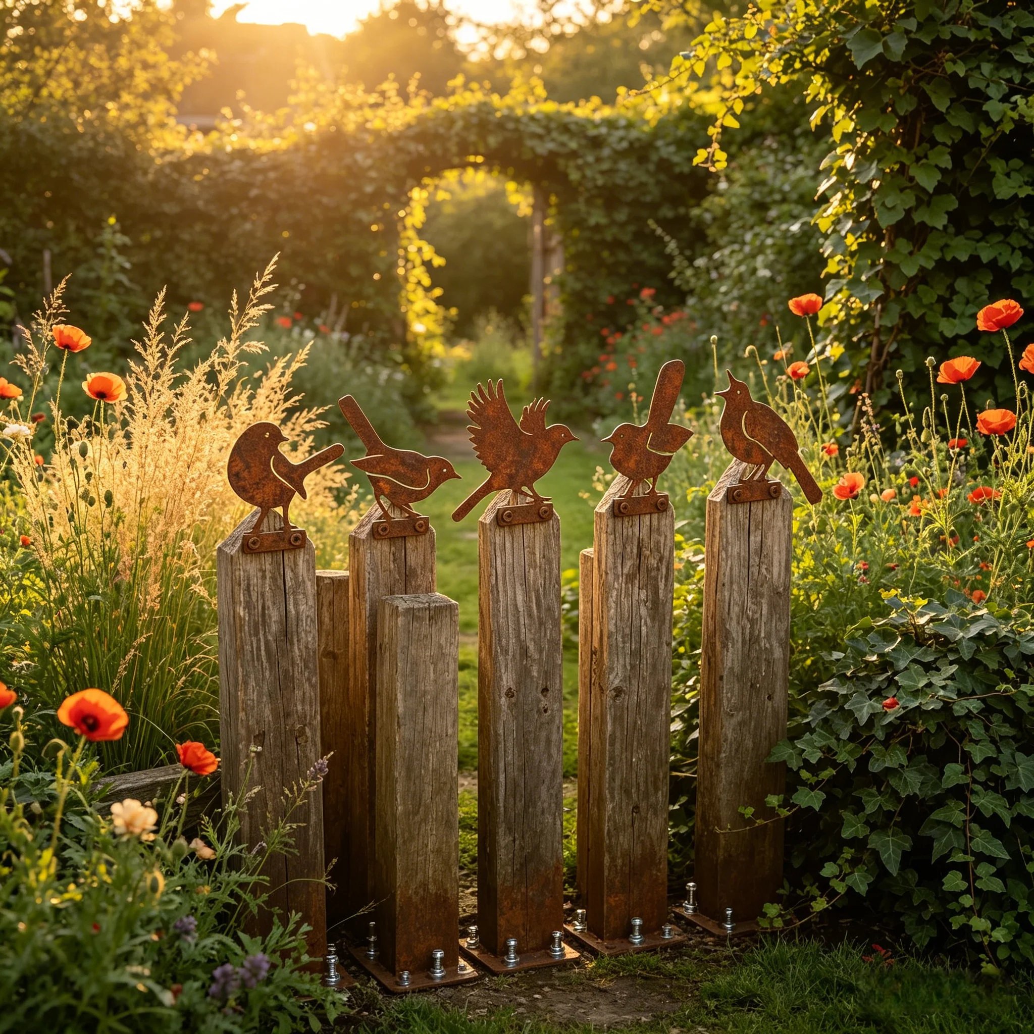 5-Piece Lifelike Rusty Metal Bird Silhouettes Garden Art