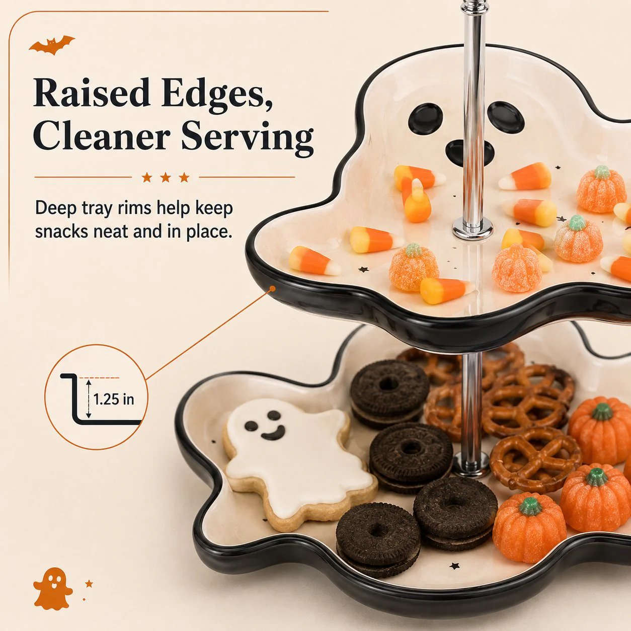 👻 Two-Tier Friendly Ghost Halloween Serving Stand Spooky Candy Cupcake Dessert Tray Table Centerpiece