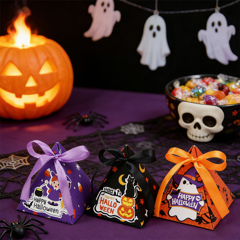 🎃 Halloween Triangle Candy Treat Boxes Cute Witch Ghost Pumpkin Party Favor Holders